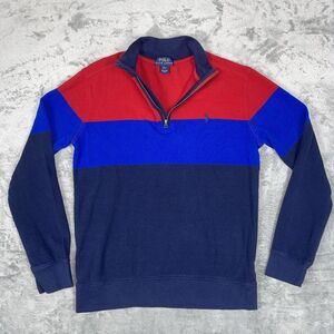 Polo Ralph‎ Lauren Boys Size Large 14/16 Navy Blue Knit 1/4 Zip Pullover Sweater